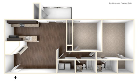 Floor plan for 2 beds, 2 baths, 1090 sqft